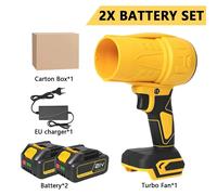 Souffleur turbo électrique – Séchoir automatique sans fil et souffleur pour neige/poussière – Moteur sans balais de 3500 W – Débit d'air de 350 m/s – Pour 2 batteries de 18-21 V (batteries non incluse