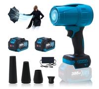 Souffleur Turbo pour Batterie Makita 18V,576 km/h Jet Fan 28000 TR/Min | Souffleur à feuilles sans balais à vitesse variable pour le soufflage de feuilles Bleu + 4 accessoires avec 2 piles