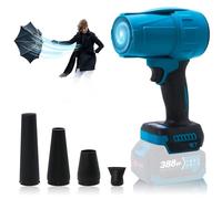 Souffleur turbo pour batterie Makita 18V, 576 km/h Jet Fan, 28000 tr/min Souffleur à feuilles sans balais à vitesse variable pour le soufflage de feuilles et le séchage automatique (Bleu + 4