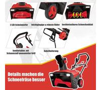Souffleuse à neige électrique avec lumières LED et moteur 15 A Largeur de travail 50 cm Hauteur de travail 25 cm Rouge + Noir