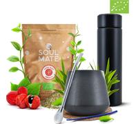 Soul Mate - Coffret de thé matéau guarana 500 g - Thermos à LED 480 ml - Tasse en céramique Obelise 300 ml - Sans fumée - Séché à l'air libre - Yerba maté du Brésil