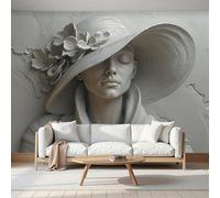 Soulagement Simple Femmes Portant Un Chapeau Photo Papier Peint 400X280Cm Texture Du Béton Gris Papier Peint Panoramique Poster Geant Mural Fresque Murale Intissé Salon Chambre D'Enfant Fond Tv Décor