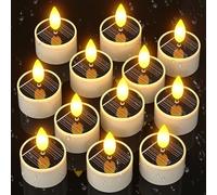 SoulBay 12pcs Bougies LED Solaire Rechargeable, Fausse Bougie Chauffe Plat Solaires Flamme Vacillante Extérieur Étanche Decorative Bougie Electrique Décoration pour Patio Jardin Mariage Noël Cimetiere