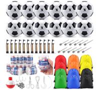 Soulchen Lot de 36 sacs avec ballon de football taille 5 avec pompe à air et cordon de serrage - Mini kit de pêche - Article de Noël en vrac pour enfants