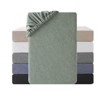 SOULFUL Drap Housse 180x200 cm Coton Bonnet 30cm, Oeko-Tex, Vert Sauge | 100% Coton Lavé Texture Similaire à Celle du Lin Stone Washed Confortable Respirant Drap-Housse