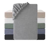SOULFUL Drap Housse 200x200 cm Coton Bonnet 30cm, Oeko-Tex, GrisFumée | 100% Coton Lavé Texture Similaire à Celle du Lin Stone Washed Confortable Respirant Drap-Housse