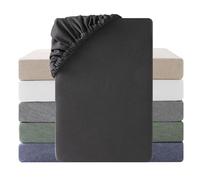 SOULFUL Drap Housse 90x200 cm Coton Bonnet 30cm, Oeko-Tex, Anthracite | 100% Coton Lavé Texture Similaire à Celle du Lin Stone Washed Confortable Respirant Drap-Housse