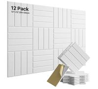 Soundsbay Panneaux Acoustiques Autocollant Blanc Lot de 12 Pièces | en Polyester, Isolation Acoustique, Absorbeur Acoustique, pour Traitement Acoustique et Décoration Murale 30×30×0,9cm