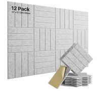 Soundsbay Panneaux Acoustiques Autocollant Gris Argenté Lot de 12 Pièces | en Polyester, Isolation Acoustique, Absorbeur Acoustique, pour Traitement Acoustique et Décoration Murale 30×30×0,9cm