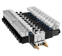 Soupape électropneumatique magnétique, 10/12 VDC, 5 voies, 3 positions, avec amortisseur, et kit de raccords rapides