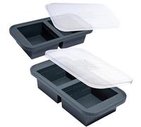 Souper Cubes Lot de 2 plateaux de congélation extra larges en silicone avec couvercle pour 4 portions parfaites de 2 tasses - Congelez la soupe, le ragoût, lot de 2, avec couvercles)