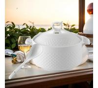 Soupière à soupe en céramique avec couvercle et cuillère - Motif floral pour restaurant, maison, fête, cuisine - Vaisselle compacte pour micro-ondes