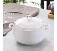Soupière à soupe en céramique avec couvercle - Grande capacité de 3 L, soupière de service, double poignée, porcelaine, passe au lave-vaisselle et au micro-ondes