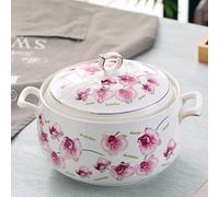 Soupière en céramique avec couvercle, grande capacité de 3 L, avec poignées doubles pour cuisine, porcelaine, orchidée avec bordure dorée, passe au micro-ondes et au lave-vaisselle (type 3)