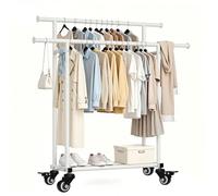 Sour Lemon Portant à vêtements sur roulettes avec 2 tringles + étagère | Portant mobile, max. 60 kg, stable avec roulettes fluides | Montage rapide pour chaussures, chambre à coucher, salon, buanderie