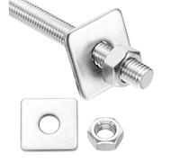 sourcing map 1 lot de tiges entièrement filetées M10 x 500 mm, tiges filetées en acier inoxydable 304, filetage à droite avec écrou rondelle carrée pour ancrage structurel, vis de fixation