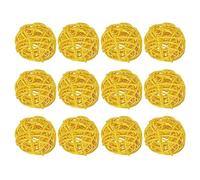 sourcing map 12 pcs Osier Rotin Boules Décoratif Boules 2pouce pour Vase Remplissage,Mariage,Jardin,Couloir Fête,Jaune