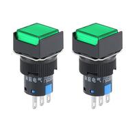 sourcing map 2 Pcs Interrupteur à bouton-poussoir à verrouillage 16mm Bouton Carré Vert 1 NO 1 NC