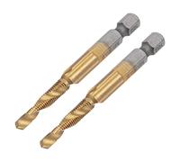 sourcing map 2pcs Foret et Taraud Combinés, tige hexagonale 1/4" M5 x 0,8 métrique en acier rapide revêtu de titane 4341 outil de taraudage de forage à flûte en spirale 70mm de longueur