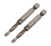 sourcing map 2pcs Foret et Taraud Combinés, tige hexagonale 1/4" M5 x 0,8 métrique en acier rapide revêtu de titane 6542 outil de taraudage de forage à flûte en spirale