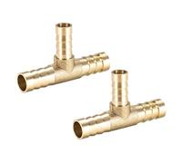 sourcing map 2Pcs Raccord Cannelé Laiton Forme T 3 Voie 10mmx8mmx10mm | 10mm Hauteur x 50mm Longeur Tuyau Réducteur Barbelé Connecteur Embout de Tuyau Air Eau Carburant Gaz