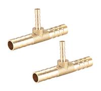sourcing map 2Pcs Raccord Cannelé Laiton Forme T 3 Voie 8mmx4mmx8mm | 8mm Hauteur x 52mm Longeur Tuyau Réducteur Barbelé Connecteur Embout de Tuyau Air Eau Carburant Gaz