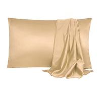 sourcing map 2pcs Taie d'oreiller en Satin de Soie pour Cheveux Peau Soyeuse Douce Respirante Fermeture Enveloppe Caramel 20 x 30 inch
