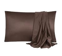 sourcing map 2pcs Taie d'oreiller en Satin de Soie pour Cheveux Peau Soyeuse Douce Respirante Fermeture Enveloppe Marron 20 x 26 inch