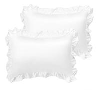 sourcing map 2pcs Taies d'oreiller en Soie Satin Oxford à Volants avec Enveloppe Fermeture Blanc 12x16inch