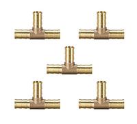 sourcing map 5pcs Raccord cannelé en laiton 10mm ou 3/8 "ID en forme de T 3 voies pour tuyau Air gaz eau carburant, connecteur en té barbelé
