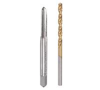 sourcing map 6-32 UNC Taraud Droit Cannelure et 2,8mm Hélicoïdal Foret Embout Ensemble Titane Plaqué 6542 Haute Vitesse Acier Trépan Forage Machine Taraudage