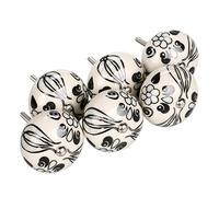 sourcing map 6pcs Bouton de Tiroir Placard Porte armoire Poignée de Traction Bouton de Meuble Vintage noir blanc floral peint en céramique potiron noir tillandsia
