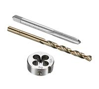 sourcing map Appuyez sur et Matrice et Perceuse Pointe Ensemble 4.2mm | M5 X 0,8 Gauche Main Filetage Fraisage Taraud et Ronde Matrice, Foret Hélicoïdal, Cobalt Haute Vitesse Acier