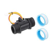 sourcing map Capteur de débit d'eau liquide à effet Hall G1/2", débitmètre d'eau en plastique avec ruban PTFE Capteur à effet Hall pour chauffages, noir, 1-30 L/min S201C