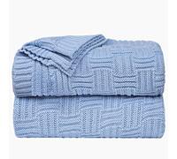 sourcing map Couverture Plaid Lit pour Canapé 100% Coton en Tricot Torsadé Légère Douce Solide Texturée Bleu Clair 47 "x 70"