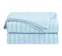sourcing map Couverture Plaid Lit pour Canapé en Tricot Coton Doux Bleu Clair Lancer (47 "x 70")