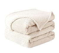 sourcing map Couverture Plaid Polaire Lit pour Canapé en Molleton Flanelle Microfibre Maille Peluche 330gsm Solide Légère Doux Chaude Beige Twin (60"*78")