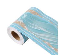 sourcing map Fond écran Bordure Autocollant Mur Couvrant PVC Sol Bordures pour Cuisine Toilette Chambre Mur Décor Papier 3.94 Pouce Par 32.8 Pied Bleu Motif d'onde