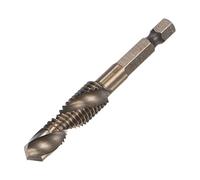 sourcing map Foret et Taraud Combinés, tige hexagonale 1/4" M10 x 1,5 métrique en acier rapide revêtu de titane 6542 outil de taraudage de forage à flûte en spirale