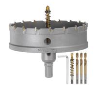 sourcing map Kit de scie-cloche en carbure de tungstène de 115 mm avec 5 forets centraux, ressorts, 1 clé pour acier inoxydable, cuivre, fer, aluminium