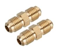sourcing map Laiton Tube Coupleur, 1/4" Flare x 1/4" Flare Mâle Connecteur Pipe Couplage Raccord Union Gaz Adaptateur pour HVAC Climatisateur, Paquet de 2
