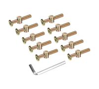 sourcing map Lot de 10 boulons pour cadre de lit, vis à tête hexagonale M8 x 50 mm avec écrous à barillet et clé hexagonale M5 pour meubles, lits, chaises