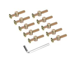 sourcing map Lot de 10 boulons pour cadre de lit, vis à tête hexagonale M8 x 50 mm avec écrous à barillet et clé hexagonale M5 pour meubles, lits, chaises
