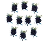 sourcing map Lot de 10 boutonnières bleues pour homme, fleurs artificielles, boutonnières de poche avec épingles pour mariage, mariée, marié, cérémonie, anniversaire de mariage, fête formelle, rose en