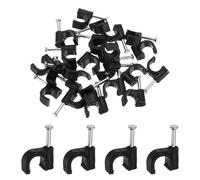 sourcing map Lot de 120 clips de câble avec clou de 7 mm ID circulaire simple demi-pince en J avec clous pour fils sur le mur pour Ethernet, punaises, coaxial, tube Pex, support de tuyau, noir