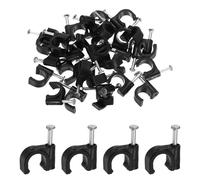sourcing map Lot de 120 clips de câble avec clou de 8 mm ID circulaire simple demi-pince en J avec clous pour fils sur le mur pour Ethernet, punaises, coaxial, tube Pex, support de tuyau, noir