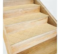sourcing map Lot de 15 marches d'escalier antidérapantes pour marches en bois, 20,3 x 76,2 cm, lavables et réutilisables pour personnes âgées, beige à carreaux