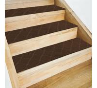 sourcing map Lot de 15 marches d'escalier antidérapantes pour marches en bois, 20,3 x 76,2 cm, lavables et réutilisables pour personnes âgées, marron à carreaux