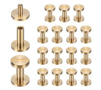 sourcing map Lot de 15 rivets Chicago à vis M4 x 11 mm Diamètre 10 mm Doré | Vis à tête plate en laiton, boulons rivets de liaison, pour ceinture en cuir, sac, artisanat, reliure