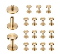 sourcing map Lot de 15 rivets Chicago à vis M4 x 12 mm Diamètre 12 mm Doré | Vis à tête plate en laiton, boulons rivets de liaison, pour ceinture en cuir, sac, artisanat, reliure